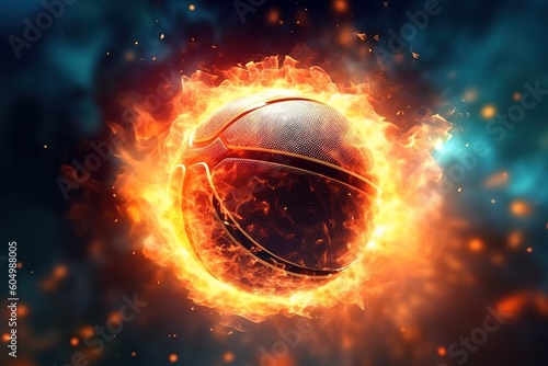 Basketball ball on fire. Sport concept background. Generative AI