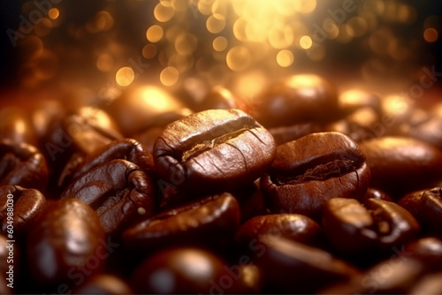 Dark brown coffee beans. Generative AI