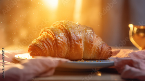 Whimsy on a Plate: A Delicate Journey through Golden Croissant's Rustic Delight. Generative AI