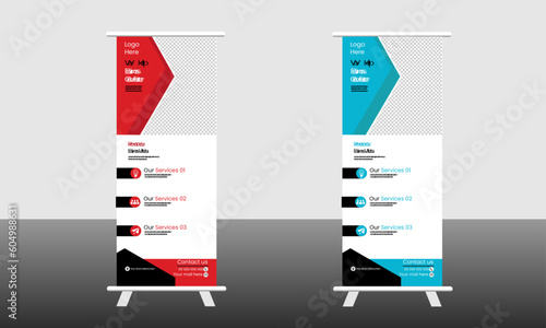 Corporate rollup banner template, advertisement, pull up, polygon background, vector illustration, business flyer, and display banner for your Corporate business, company, and restaurant with 3 color 