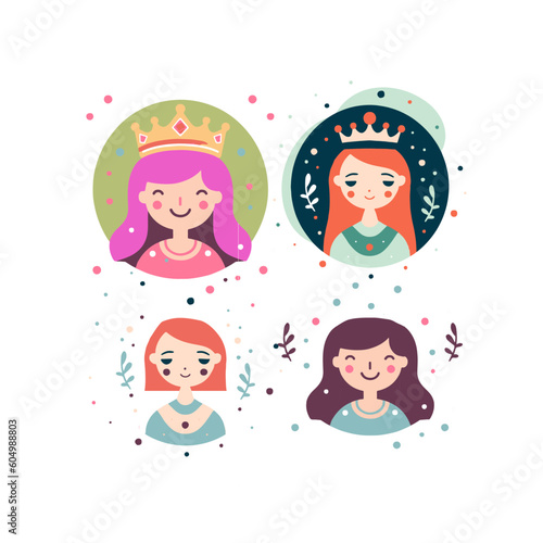 princess logo illustration for your design. Girl logo set