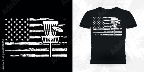American Flag Funny Disc Golfing Retro Vintage Disc Golf Player T-shirt Design