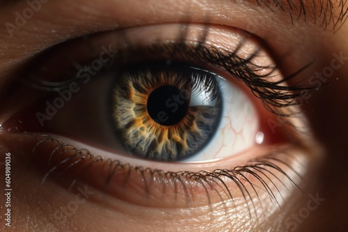 A close up of a beautiful AI-generated non-existing womans eye