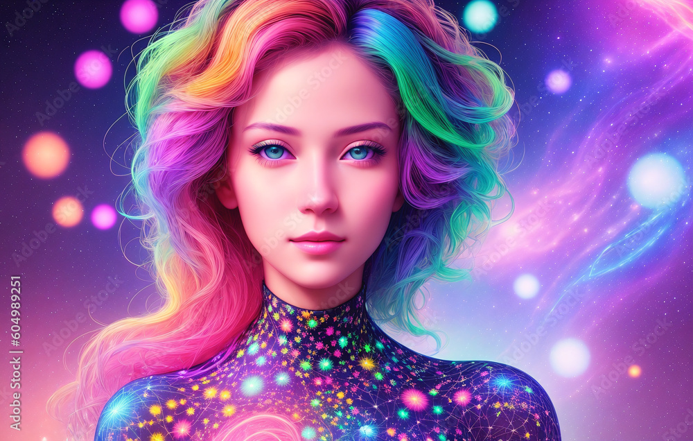 Neural network in the image of a woman. AI in human form. Generative AI. Neural network in the image of a woman. AI in human form. Generative AI.
