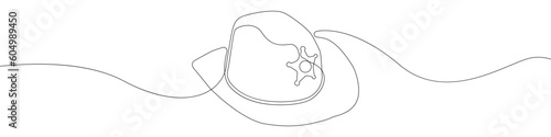 Sheriff black hat linear continuous drawn icon. Cowboy hat icon vector black. One line police hat icon. Linear design of panama.