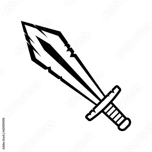 Sword icon. Black contour linear silhouette. Front side view. Vector simple flat graphic illustration. Isolated object on a white background. Isolate.