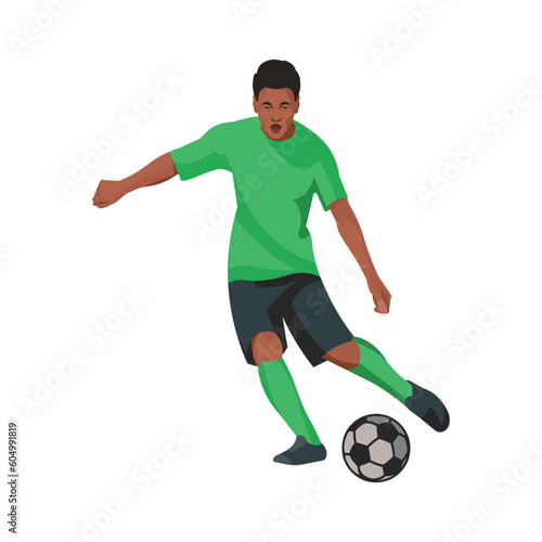 African football player black silhouette dribbling the ball on the field © ivnas