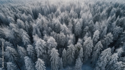 Winter Whispers: Aerial Symphony of a Serene Finnish Forest. Generative AI © Sascha