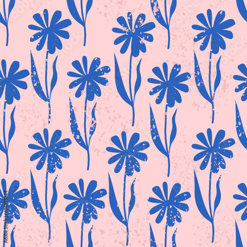 blue flower pattern. seamless pattern with beautiful flowers. blue flowers on a pink background.