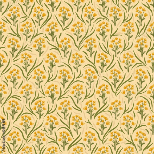warm botanical background. square seamless pattern with bunches of flowers. orange flowers on a light background. geometric floral pattern.