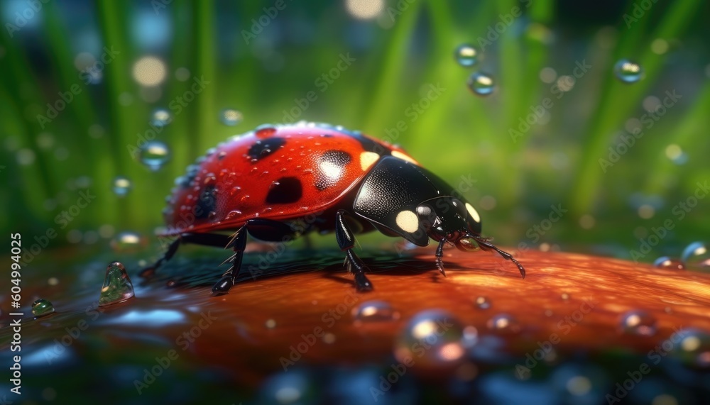 Obraz premium A close-up of a red ladybug was created. (Generative AI)