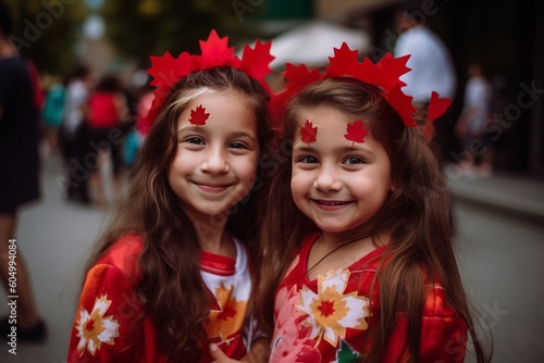 Portrait of a girls with the canada flag for canada day. Generative Ai