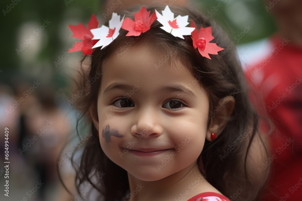 Portrait of a girl with the canada flag for canada day. Generative Ai Portrait of a girl with the canada flag for canada day. Generative Ai