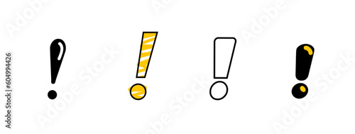 Linear exclamation mark on white background. Set icon in Doodle style. photo