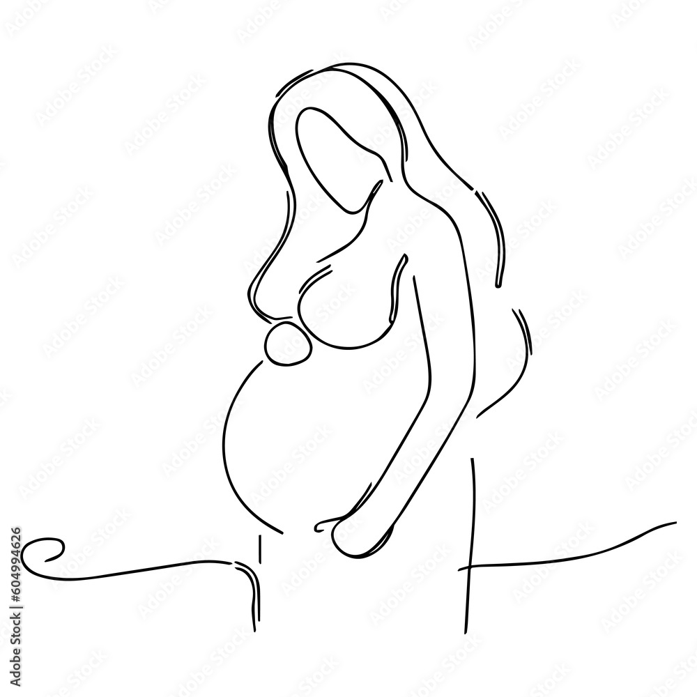 Vector illustration. One line art. Pregnant woman. Young mom. Vector illustration. One line art. Pregnant woman. Young mom.