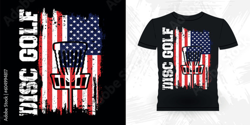 American Flag Funny Disc Golfing Retro Vintage Disc Golf Player T-shirt Design