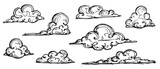 A set of sketches, doodles of various clouds.Vector graphics.