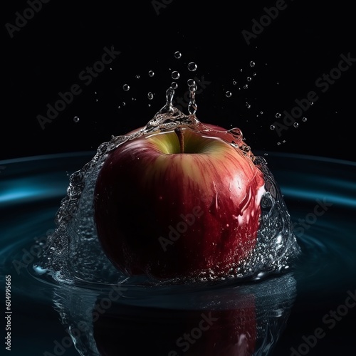 apple, water, fruit, red, splash, food, fresh, drop, healthy, splashing, wet, liquid, bubble, white, falling, fruits, diet, ripe, drink, motion, isolated, health, nature, freshness, ai generative,