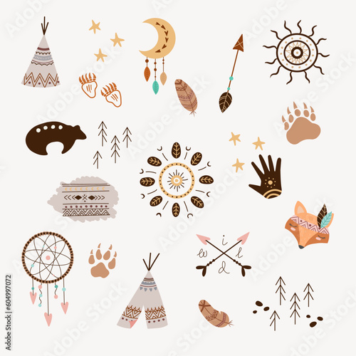 set of hand-drawn cute elements in native style