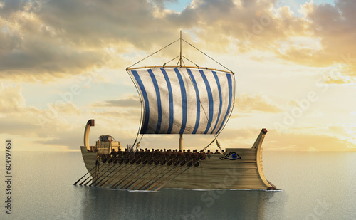 Triremes, biremes, and penteconters  were types of sailing ships used by ancient civilizations in the Mediterranean, such as Greeks, Romans, and Phoenicians. They were used for war and trade.
