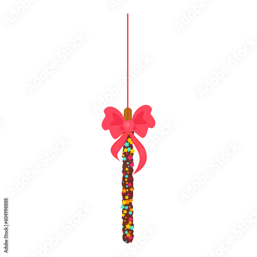 Assorted chocolate chip cookie stick dipped in sprinkles. Ribbon decorated popping candy for Pepero day in Korea. Frosted biscuit treat gift. Vector illustration