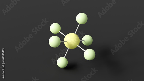 sulfur hexafluoride molecule, molecular structure, sulphur hexafluoride, ball and stick 3d model, structural chemical formula with colored atoms