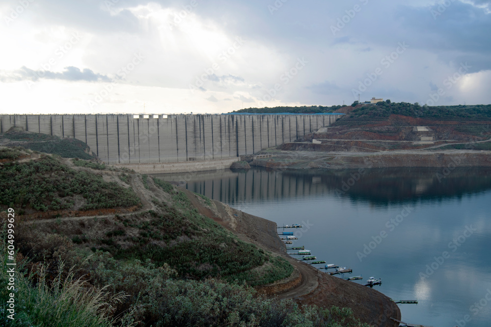 Brena reservoir at sunset in Almodovar del Rio, Cordoba, Andalusia, Spain