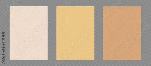 Collection of craft paper textures. Templates isolated on transparent background. Vector illustration