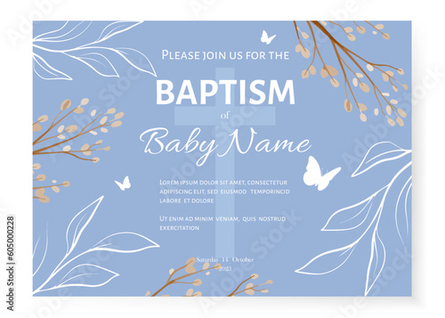 Baptism Invitation Card Design. Invitation Template with Cross. Vector illustration EPS10