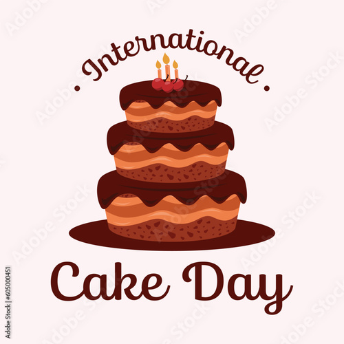 International Cake Day calligraphy hand lettering with cherry fruit and candle