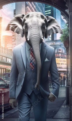 Elephant dressed in a suit like a businessman (generative AI) © HandmadePictures