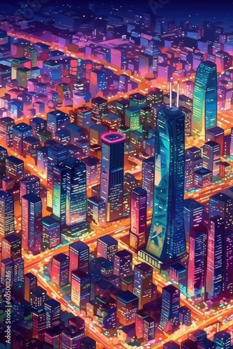 Vibrant city skyline at night. Generative AI