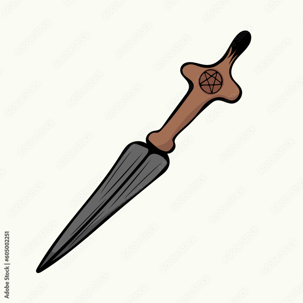 Fototapeta premium Hand-drawn knife with pentacle on the handle, vector illustration