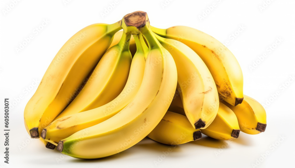 Bunch of Ripe Bananas on White Background - Generative Ai