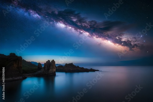 The Mystery of the Night Sky: An eye-catching display of the milky way in the night sky over the sea © Being Imaginative