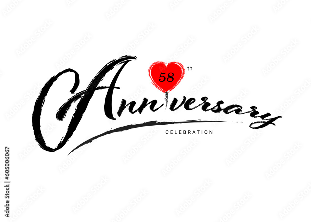 58 Years Anniversary Celebration logo with red heart vector, 58 number