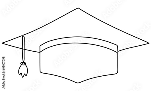 Graduation cap line drawn. Education hat . Vector illustration isolated on white.