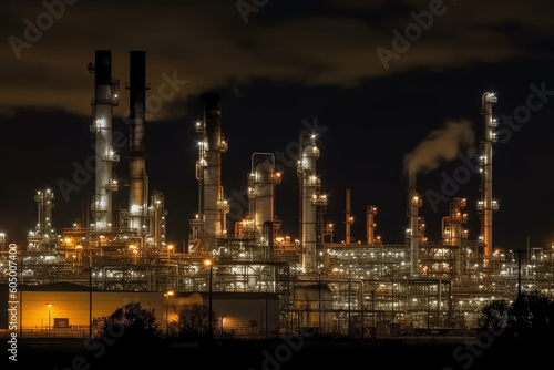 Oil refinery at night, AI Generated, environmental protection © staras