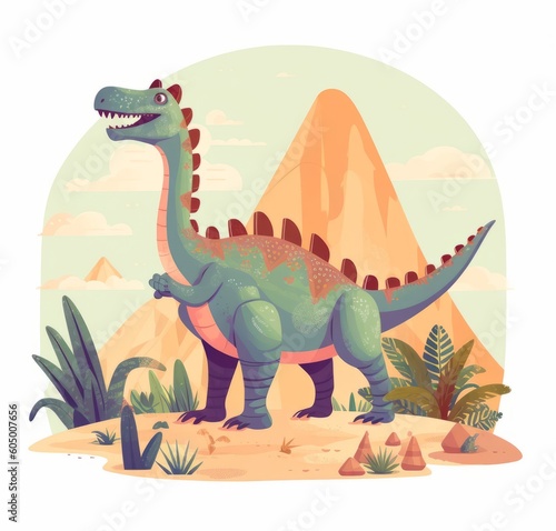 A  cute  cartoon dinosaur with a green head and tail