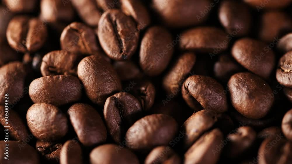 Close up 4K video of rotating coffee beans Close up 4K video of rotating coffee beans