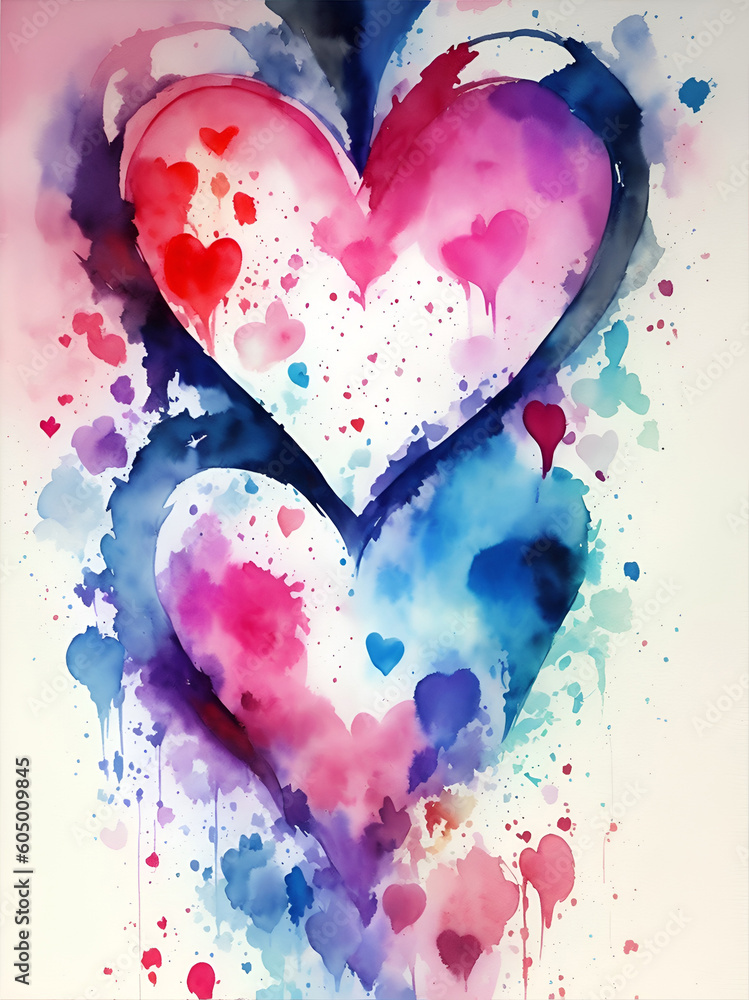 Hearts paint background. AI generated illustration