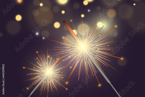   Magical light. Sparkler. Candle sparkling on the background. Realistic vector light effect. Winter  seasonal christmas decoration illustration. 