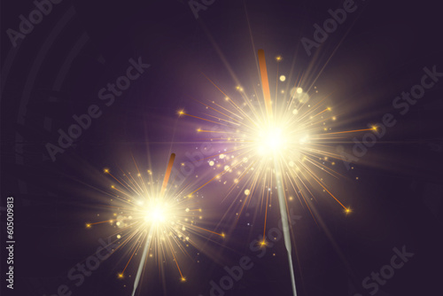 	
Magical light. Sparkler. Candle sparkling on the background. Realistic vector light effect. Winter, seasonal christmas decoration illustration.
