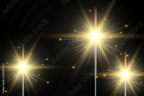 	
Magical light. Sparkler. Candle sparkling on the background. Realistic vector light effect. Winter, seasonal christmas decoration illustration.
