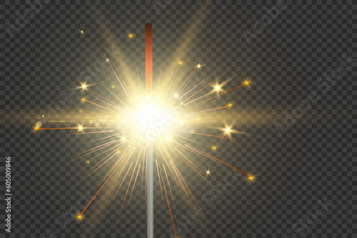 	
Magical light. Sparkler. Candle sparkling on the background. Realistic vector light effect. Winter, seasonal christmas decoration illustration.
