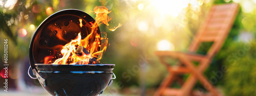 Barbecue grill with fire on open air
