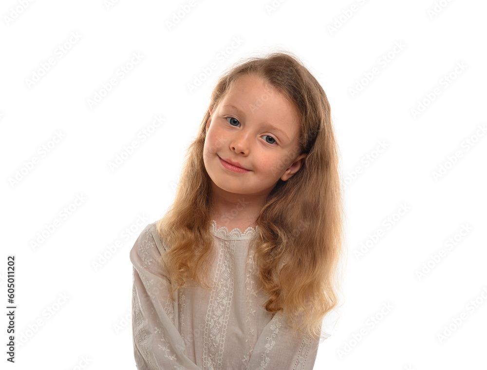 Joyful little girl on a white background. Joyful little girl on a white background.