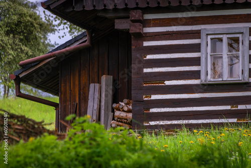 Old wooden typical mountain cottage in Roprachtice village