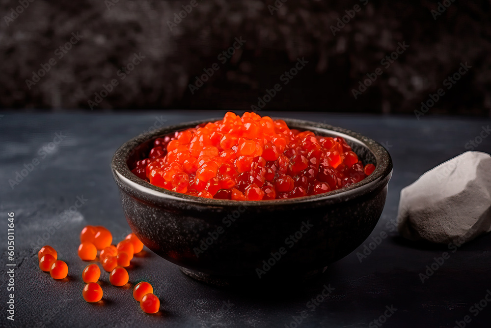 Red trout caviar served in a bowl. Ai generated Red trout caviar served in a bowl. Ai generated