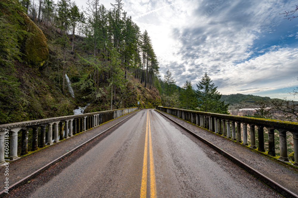 A scenic bridge along the Historic Columbia River Highway in Oregon